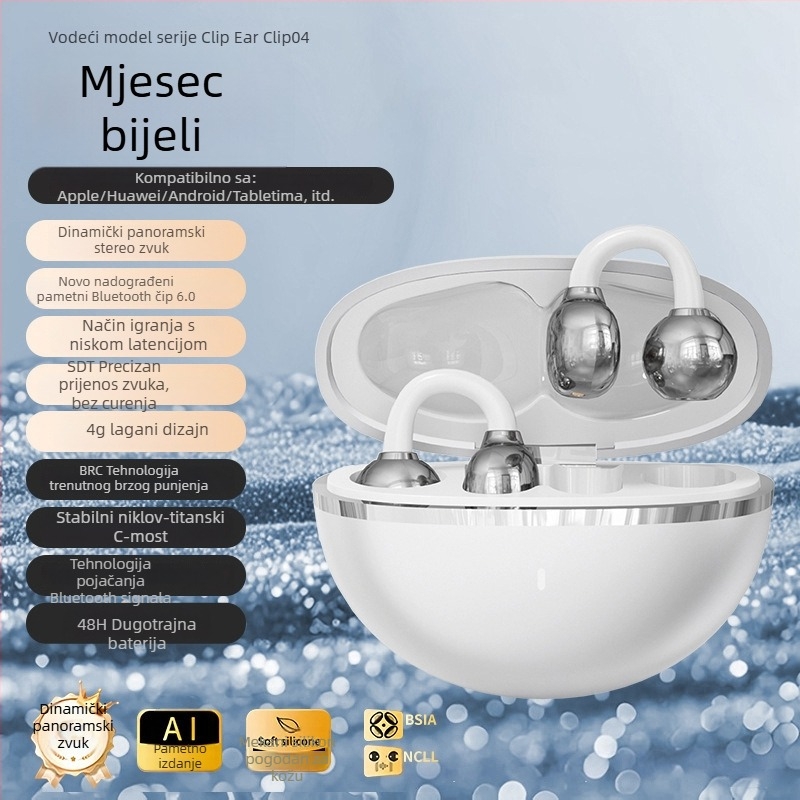 Bežične Bluetooth slušalice s klipsom za uho u obliku mašne, redukcija šuma, AI prijevod