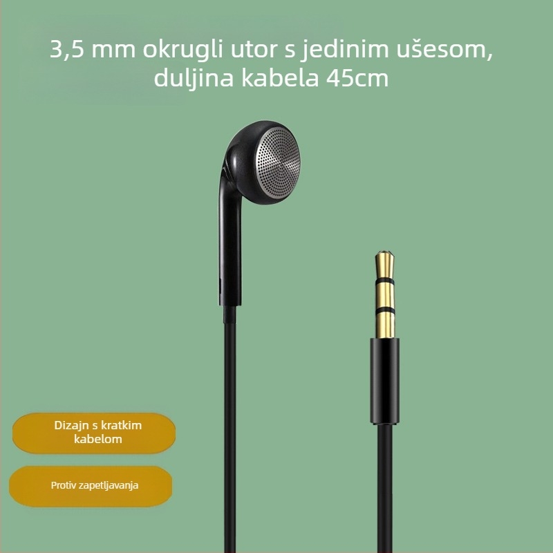 In-ear žične slušalice, jednostrani kratki kabel, 3,5 mm priključak, 13 mm driver, 16 Ω, 20–20000 Hz