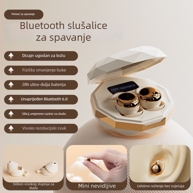 Bluetooth slušalice za spavanje, ušni dizajn, uz uklanjanje buke, trajanje baterije 4–8 sati, domet 15 m, Bluetooth 5.3+EDR, stereo zvuk