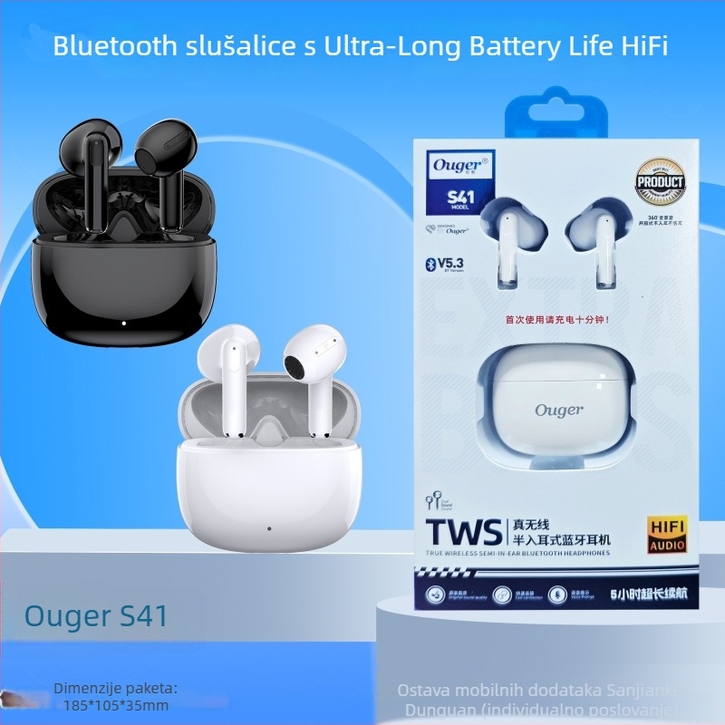 Bežične true wireless slušalice s redukcijom buke, dugotrajna baterija, Bluetooth 5.3, in-ear dizajn, dvostrani zvuk