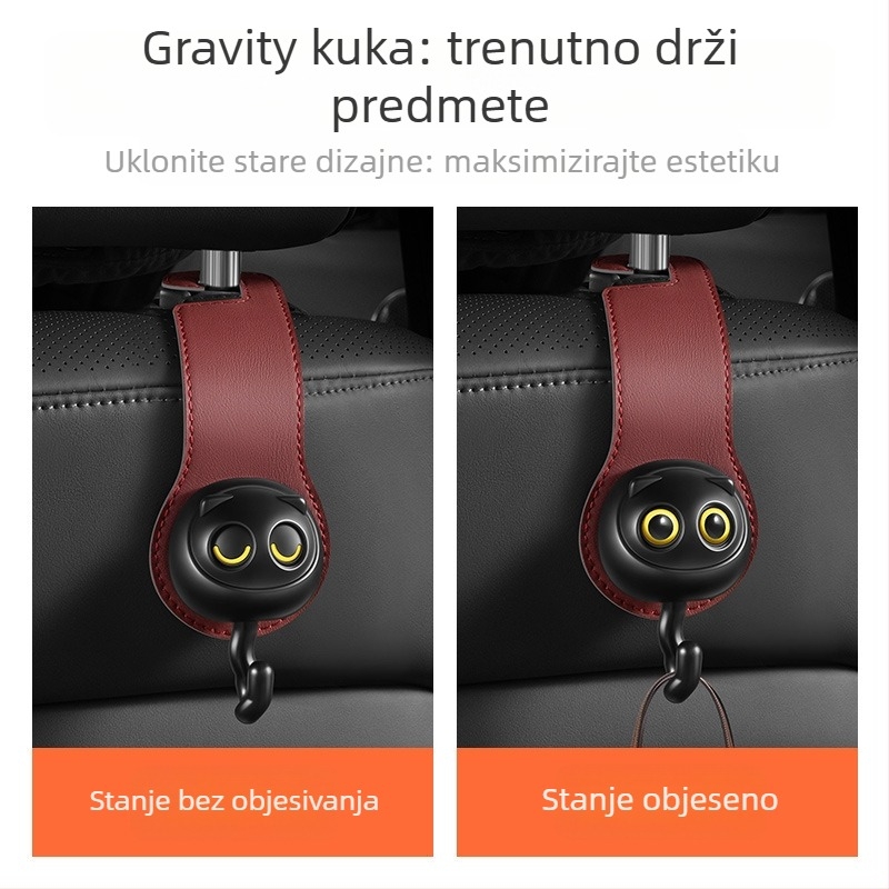 Zouwu auto kukica za stražnji naslon sjedala — višenamjenski skriveni dizajn, crtani stil; Materijal: mikrovlaknena koža + ABS + željezna ploča; Funkcije: unutarnja dekoracija i skladištenje