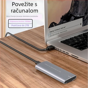 Vanjska kutija za SSD M.2 NVMe NGFF, dvostruki protokol USB 3.1 Gen2, kućište od aluminijsko-magnezijske legure, podržava do 2 TB, brzina 10 Gbps