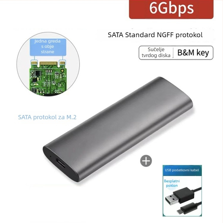 Vanjska kutija za SSD M.2 NVMe NGFF, dvostruki protokol USB 3.1 Gen2, kućište od aluminijsko-magnezijske legure, podržava do 2 TB, brzina 10 Gbps