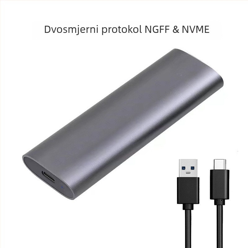 Vanjska kutija za SSD M.2 NVMe NGFF, dvostruki protokol USB 3.1 Gen2, kućište od aluminijsko-magnezijske legure, podržava do 2 TB, brzina 10 Gbps