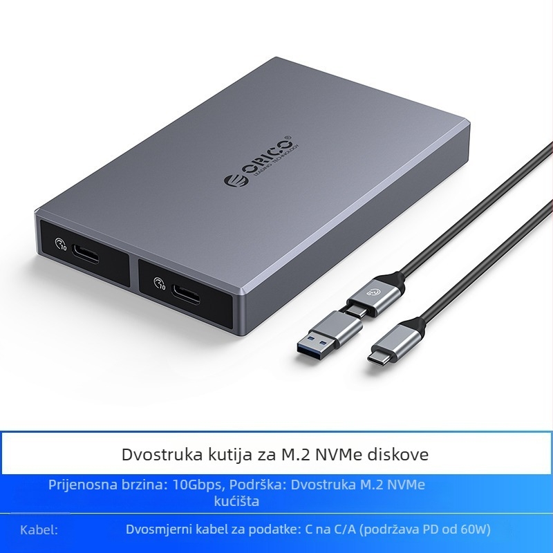 Orico CM2C3 M.2 NVMe dvostruka SSD kućišta s USB-C sučeljem, 1 godina jamstva