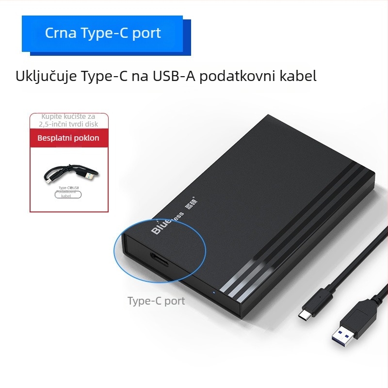Vanjska kutija za SSD SATA s USB 3.0 i Type-C, aluminijska legura + ABS, do 4TB, prijenos do 6 Gbps