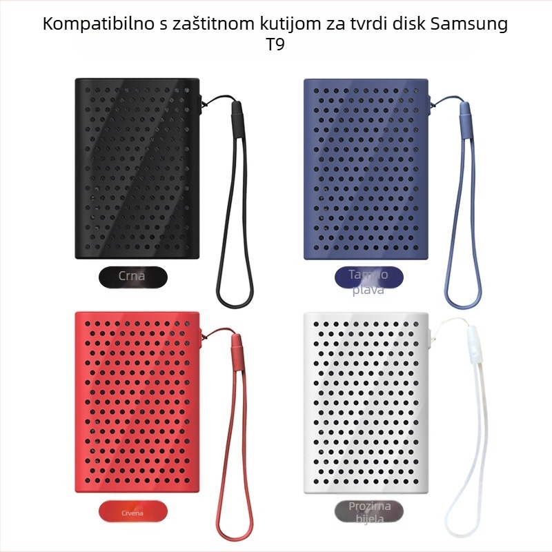 Silikonsko kućište za Samsung T9 SSD – otpornost na pad, seizmička zaštita, odvod topline; model T9; uz nosivi kaiš