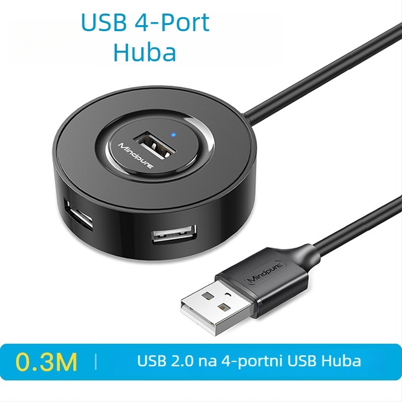 USB 2.0 hub, 4-port, USB proširenje dok bez vanjskog napajanja, model US018, brzina prijenosa 300 MB/s