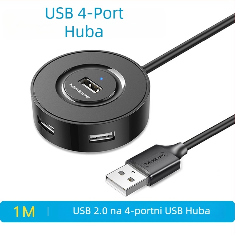 USB 2.0 hub, 4-port, USB proširenje dok bez vanjskog napajanja, model US018, brzina prijenosa 300 MB/s