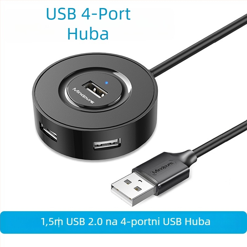 USB 2.0 hub, 4-port, USB proširenje dok bez vanjskog napajanja, model US018, brzina prijenosa 300 MB/s