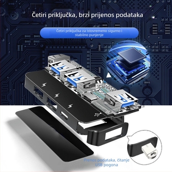 USB-C auto hub s 4 porta, USB 3.1, napajanje preko USB