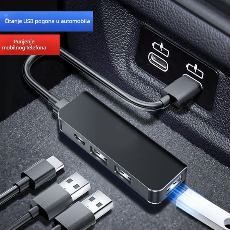 USB-C auto hub s 4 porta, USB 3.1, napajanje preko USB