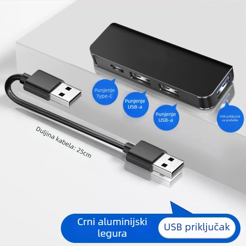 USB-C auto hub s 4 porta, USB 3.1, napajanje preko USB