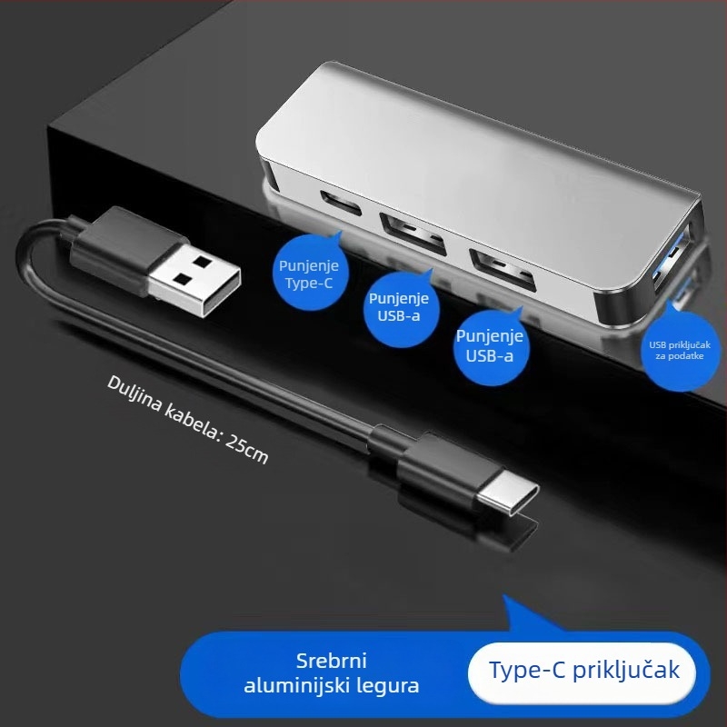 USB-C auto hub s 4 porta, USB 3.1, napajanje preko USB