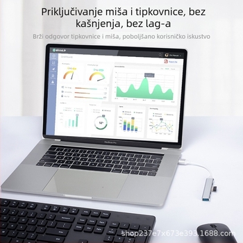 USB-C hub za notebook s USB 3.0 extenderom, multiportni prošireni dock, aluminijska kućišta, 10 cm kabel, 1–4 portova