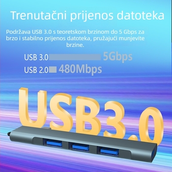4-portna USB 3.0 Type-C docking stanica za telefone i računala, 5 Gbps prijenos, napajanje putem USB-a