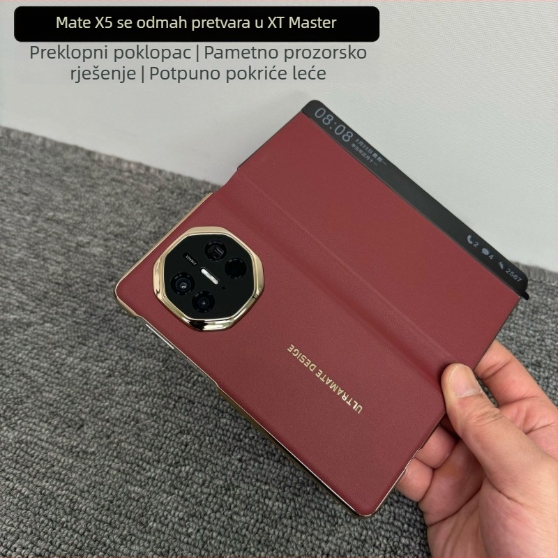 Huawei Mate X5 Kolekcionarsko izdanje PU kožno kućište sa središnjom šarkom i pametnim prozorom