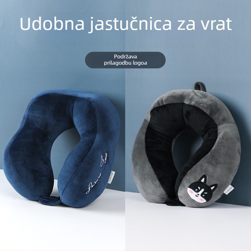 U-oblika jastuk za vrat, s izvezenim logotipom, logotip tiskano, PP pamuk punjenje, kristalni velur materijal