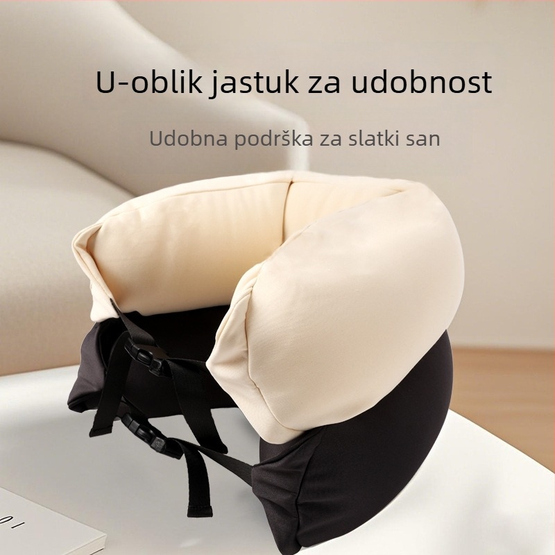 U-oblik jastuk za vrat, japanskog stila, punjenje česticama pjene, 100% pamuk tkanina, pogodan za putovanja i ured