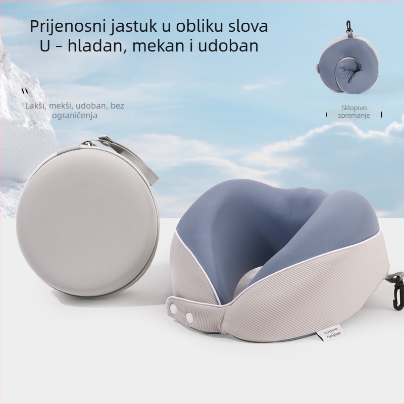 Cestovni jastuk u obliku U sa hlađenom memorijskom pjenom, sklopivi i prijenosni za vrat, Ice Silk tkanina