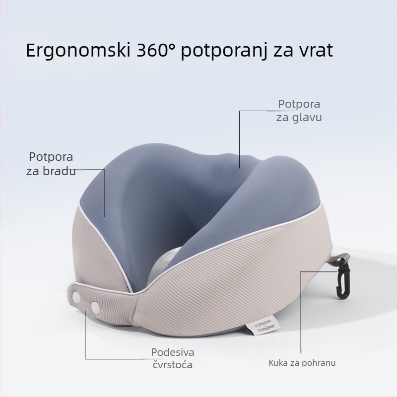 Cestovni jastuk u obliku U sa hlađenom memorijskom pjenom, sklopivi i prijenosni za vrat, Ice Silk tkanina