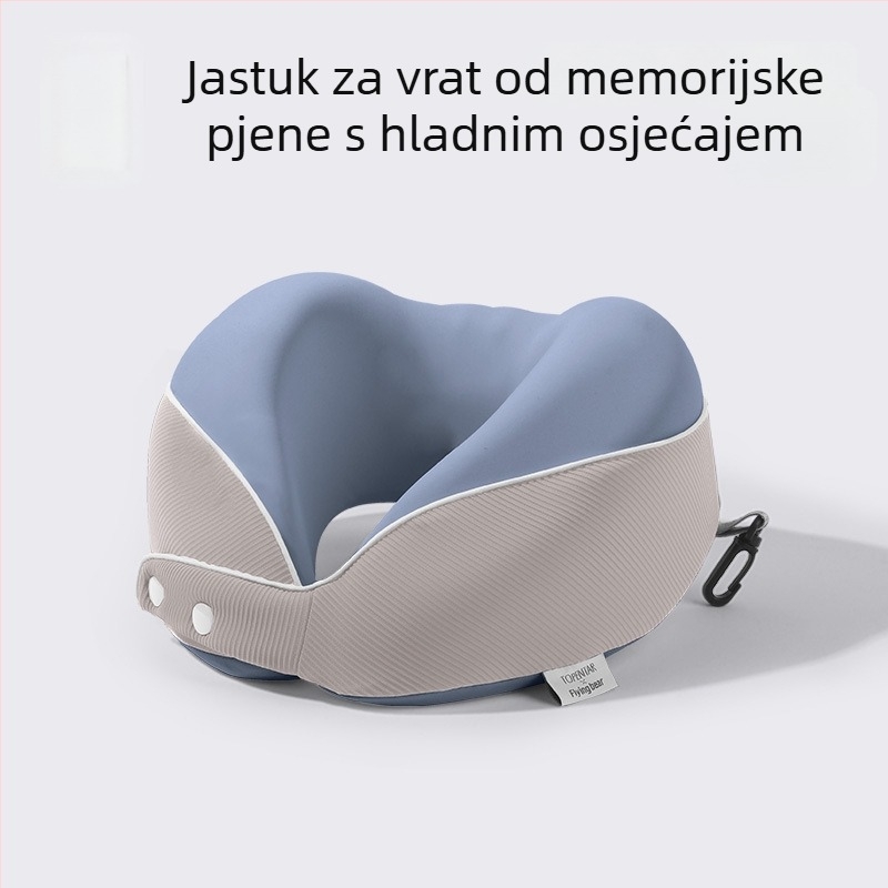 Cestovni jastuk u obliku U sa hlađenom memorijskom pjenom, sklopivi i prijenosni za vrat, Ice Silk tkanina