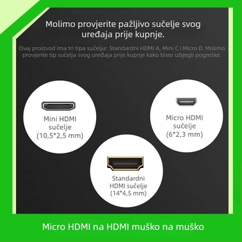 HDMI Micro na Micro kabel s 90° zavojem, duljina 1,5 m, zlatno premazan, bakar bez oksidacije, adapter