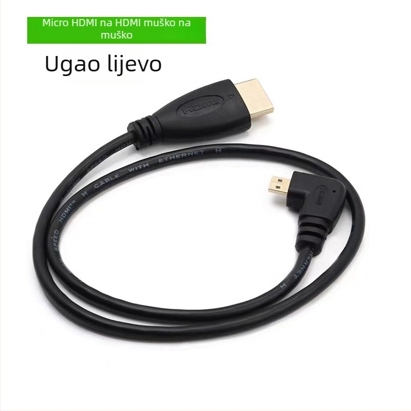 HDMI Micro na Micro kabel s 90° zavojem, duljina 1,5 m, zlatno premazan, bakar bez oksidacije, adapter