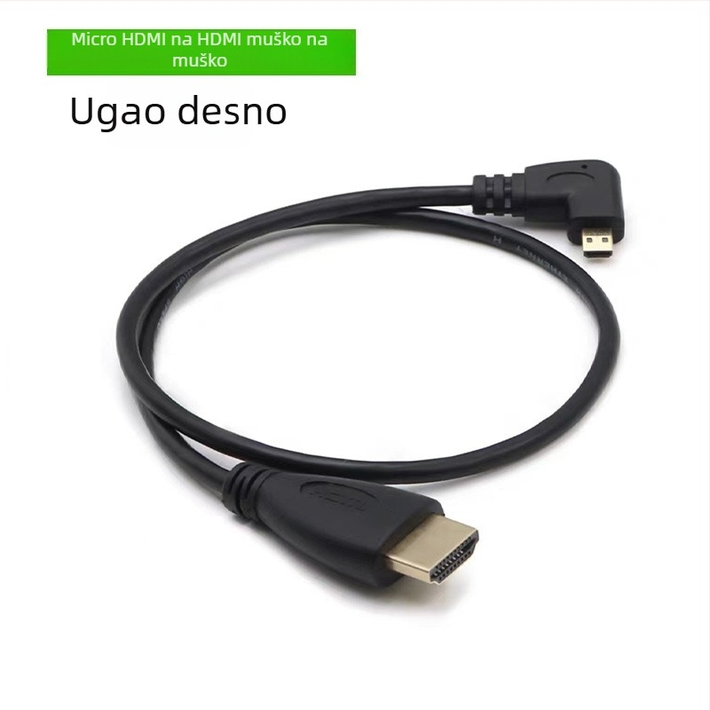 HDMI Micro na Micro kabel s 90° zavojem, duljina 1,5 m, zlatno premazan, bakar bez oksidacije, adapter