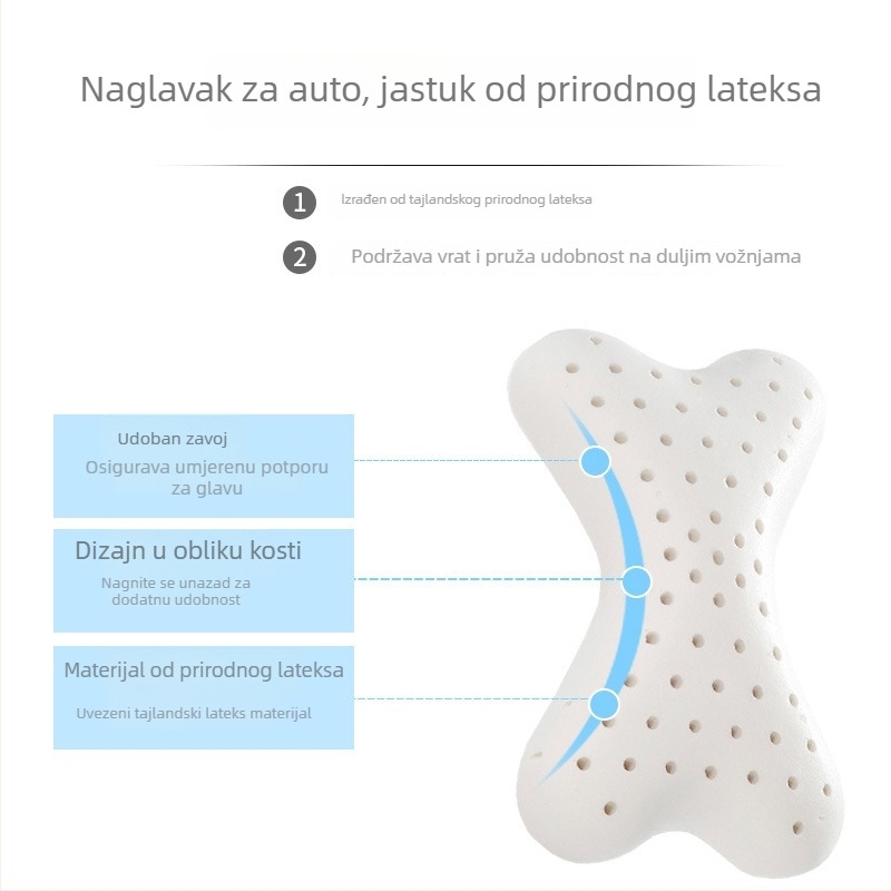 Automobilska naslona za glavu s prirodnim lateksom, navlaka za jastuk od veluru pamuka, minimalistički stil, univerzalna kompatibilnost, mogućnost prilagodbe