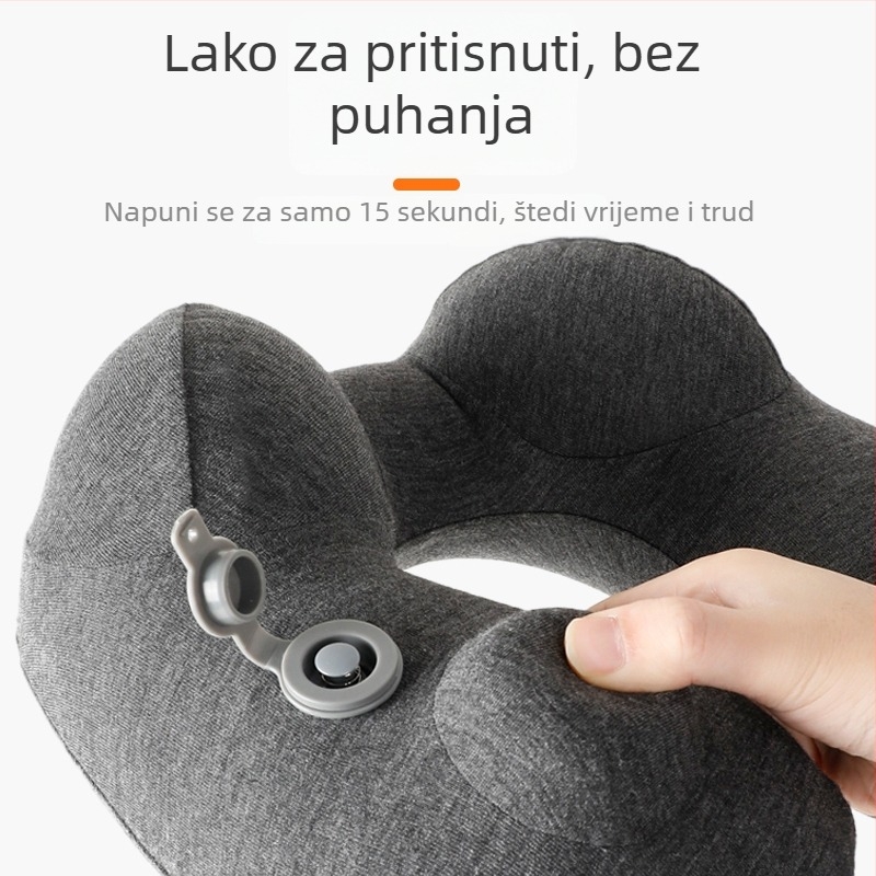 Naduvljiva U-oblik jastučnica za vrat s ergonomskim dizajnom; prijenosna za putovanja na otvoreno; punilo: zrak; tkanina Jersey; težina ispod 0,5 kg