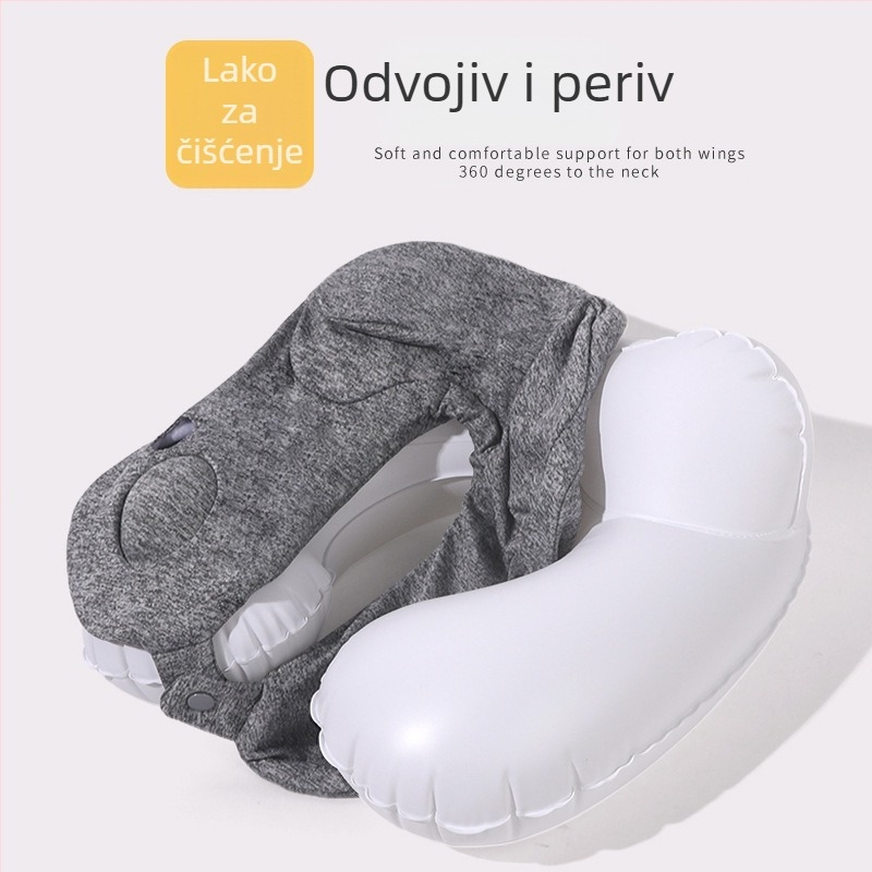 Naduvljiva U-oblik jastučnica za vrat s ergonomskim dizajnom; prijenosna za putovanja na otvoreno; punilo: zrak; tkanina Jersey; težina ispod 0,5 kg