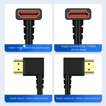 HDMI kabel s pravim kutom, HDMI 2.1, 8K/4K podrška, bakar bez kisika, pozlaćeni premaz