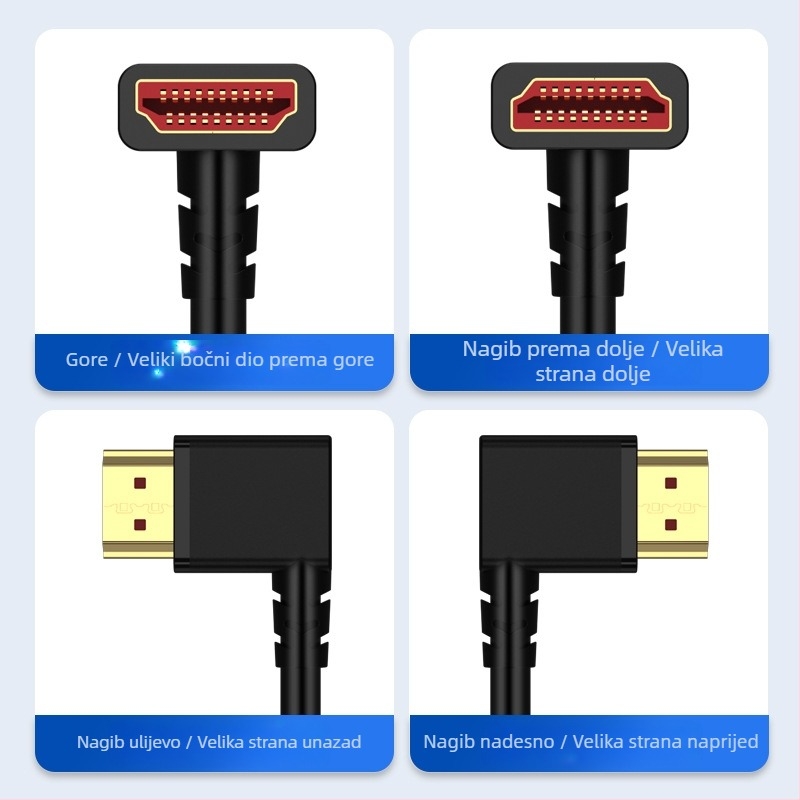 HDMI kabel s pravim kutom, HDMI 2.1, 8K/4K podrška, bakar bez kisika, pozlaćeni premaz