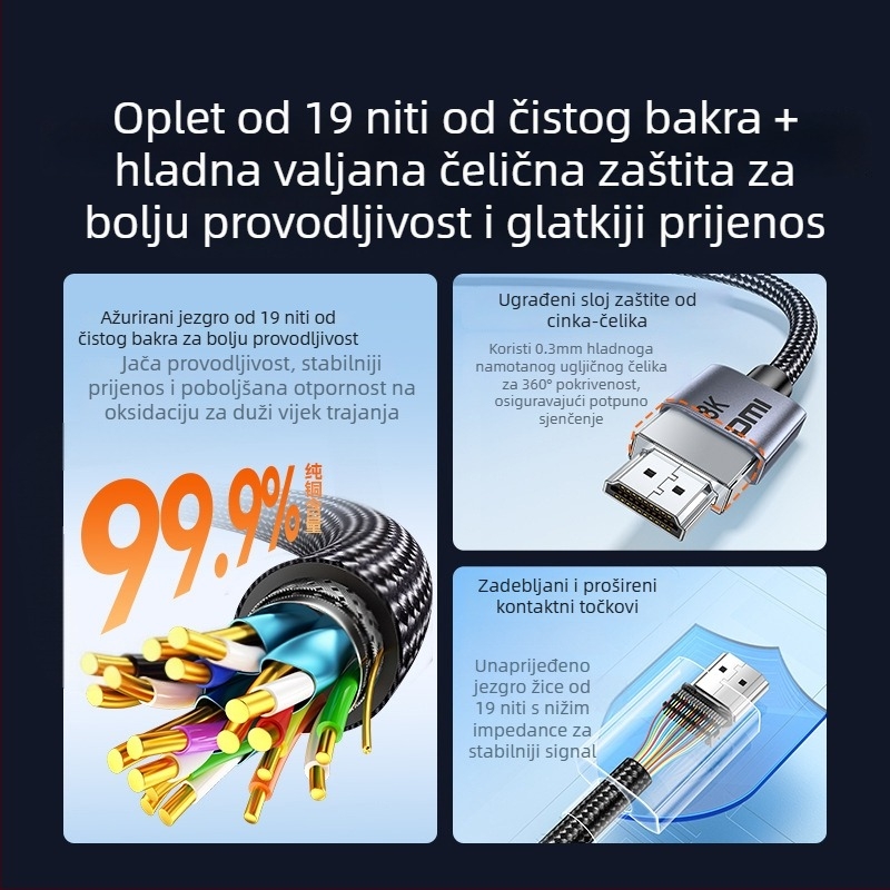 HDMI 2.1 kabel, Type A, zlatni konektori, podržava 8K i 4K