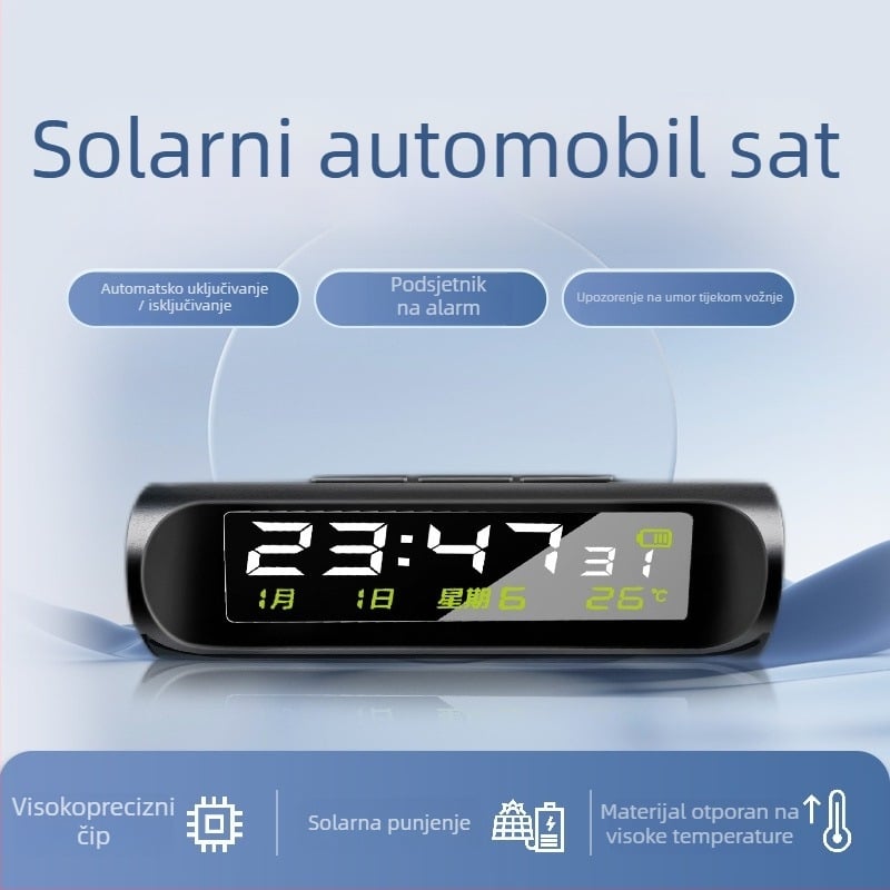 Automobilski sat s solarnim napajanjem, termometrom, prikazom datuma i svjetlećim zaslonom (Brend Thousand Cards; Podrijetlo Zhejiang; Model Other; Materijal Other)