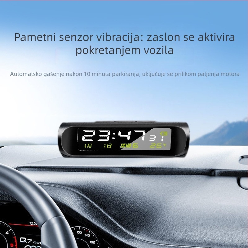 Automobilski sat s solarnim napajanjem, termometrom, prikazom datuma i svjetlećim zaslonom (Brend Thousand Cards; Podrijetlo Zhejiang; Model Other; Materijal Other)