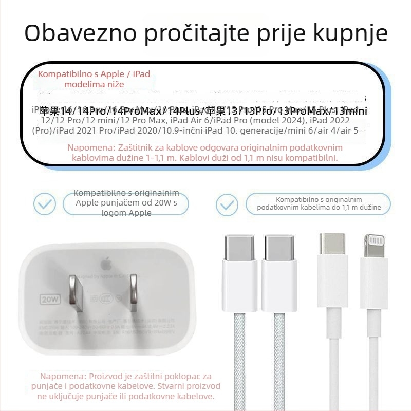 Zaštitni omotač za Apple kabel za napajanje, kompatibilan s iPhone 16 / iPad, 20W brzo punjenje, navijanje za sprječavanje prekida kabla