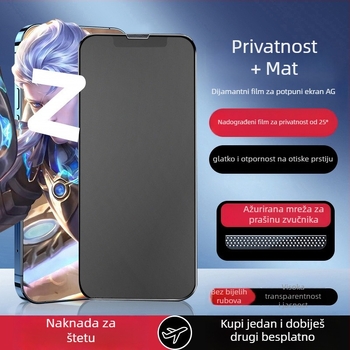 Zaštitno staklo za prednji zaslon iPhonea – mat završetak, otisci prstiju otporan, protiv špijuniranja