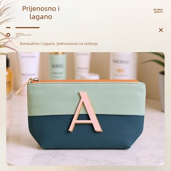 Isšivana kozmetička torbica velikog kapaciteta, prenosna, platnena, geometrijski uzorak, najlonska podstava, zatvarač