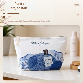 Isšivana kozmetička torbica velikog kapaciteta, prenosna, platnena, geometrijski uzorak, najlonska podstava, zatvarač