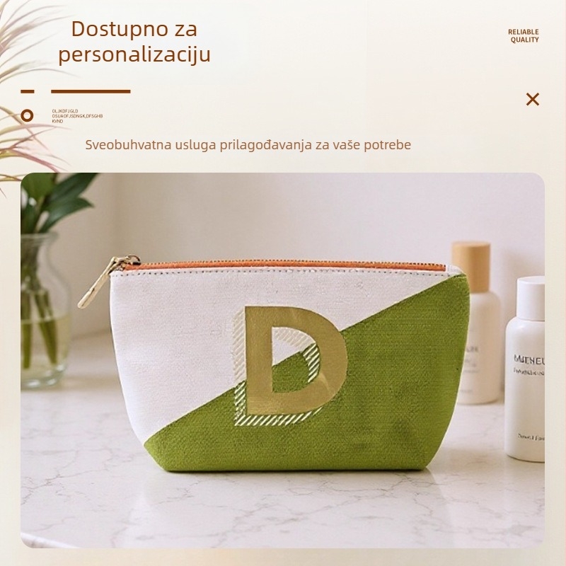 Isšivana kozmetička torbica velikog kapaciteta, prenosna, platnena, geometrijski uzorak, najlonska podstava, zatvarač