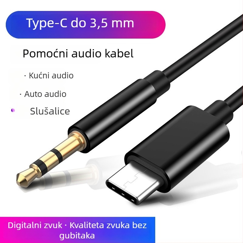 Type-C na 3,5 mm audio kabel za slušalice, auto audio sustav i mobilne uređaje | Pozlaćeni konektori, pleteni bakreni jezgro