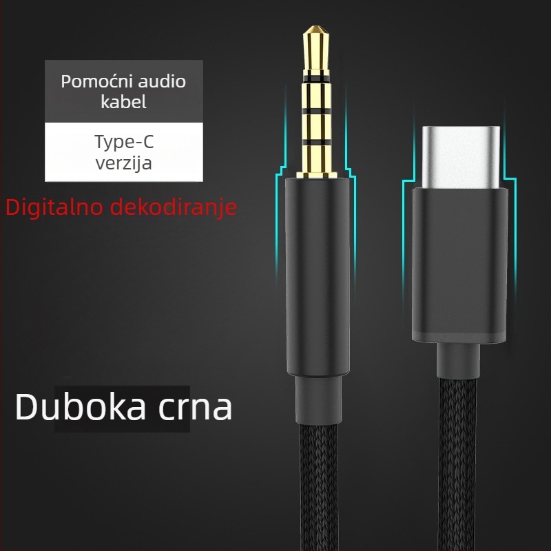 Type-C na 3,5 mm audio kabel za slušalice, auto audio sustav i mobilne uređaje | Pozlaćeni konektori, pleteni bakreni jezgro