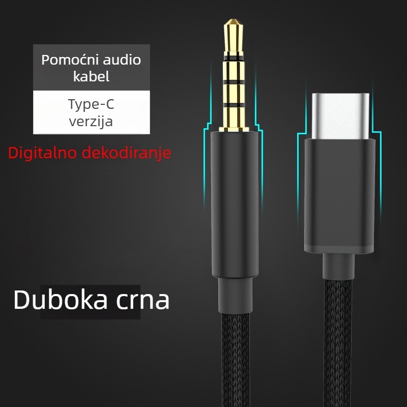 Type-C na 3,5 mm audio kabel za slušalice, auto audio sustav i mobilne uređaje | Pozlaćeni konektori, pleteni bakreni jezgro