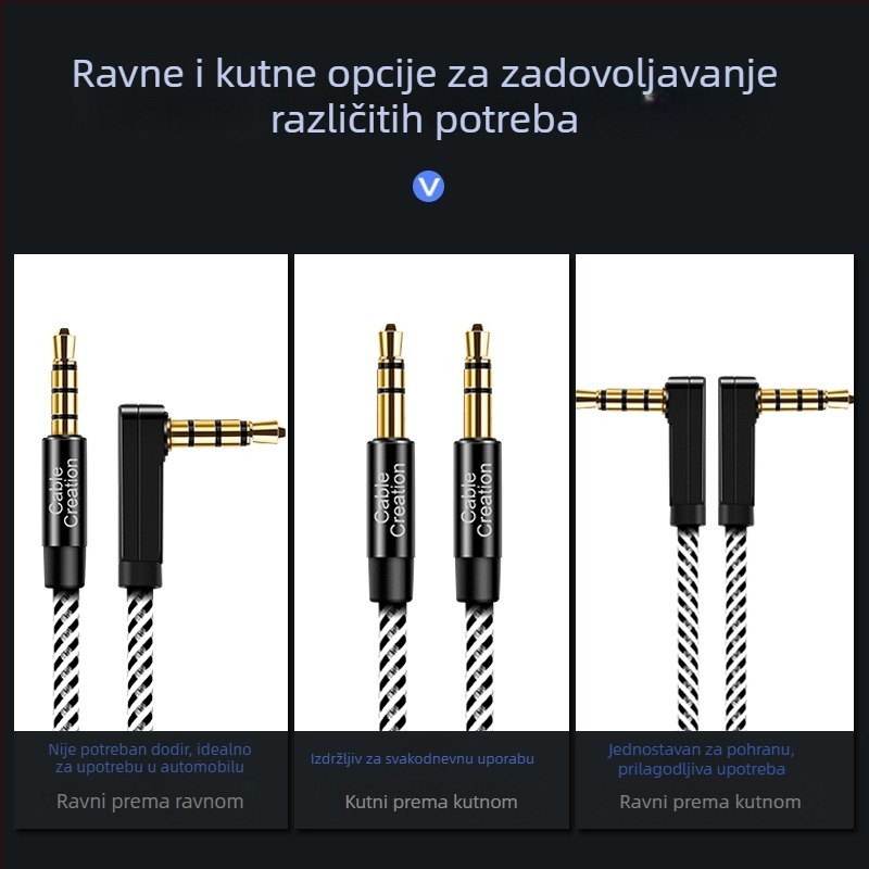 3,5 mm zlatno pozlaćeni muški‑muški audio kabel za PC, mobitel i auto audio sustav