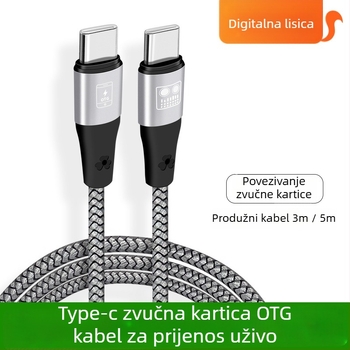 OTG kabel za zvučnu karticu za livestream, dvostruki USB-C priključci, bakrena žica s cinkovanim jezgrom