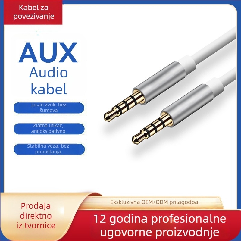 3.5 mm AUX audio kabel US-002, pozlaćeni, jezgra od emajliranog bakra, ROHS