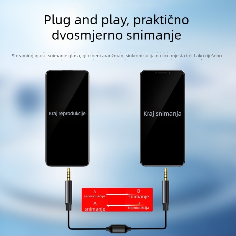 3,5 mm audio kabel za snimanje s Type-C priključkom — dvostrano audio sučelje za žive instrumente i PC/telefon uz redukciju šuma
