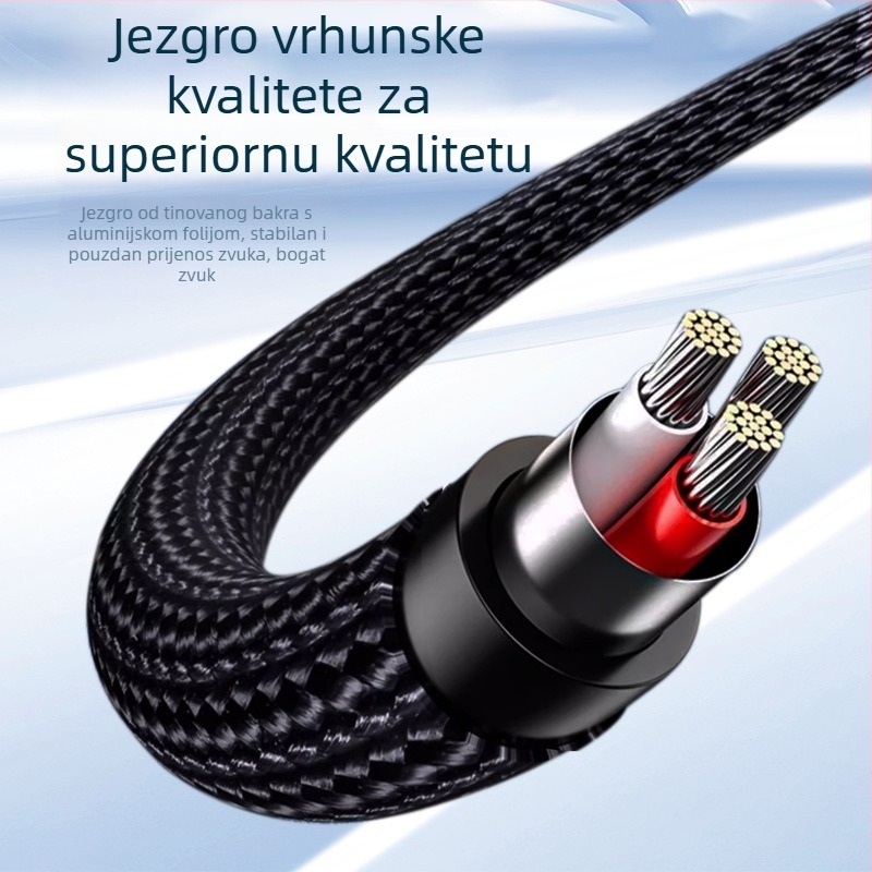 Kabl zvučnika 3,5 mm na 6,5 mm, muški–muški, oklopljen tin-copper + aluminijska folija, jezgro vodiča od tinirano bakra, PVC kućište s najlonskim prepletom, model HZ66